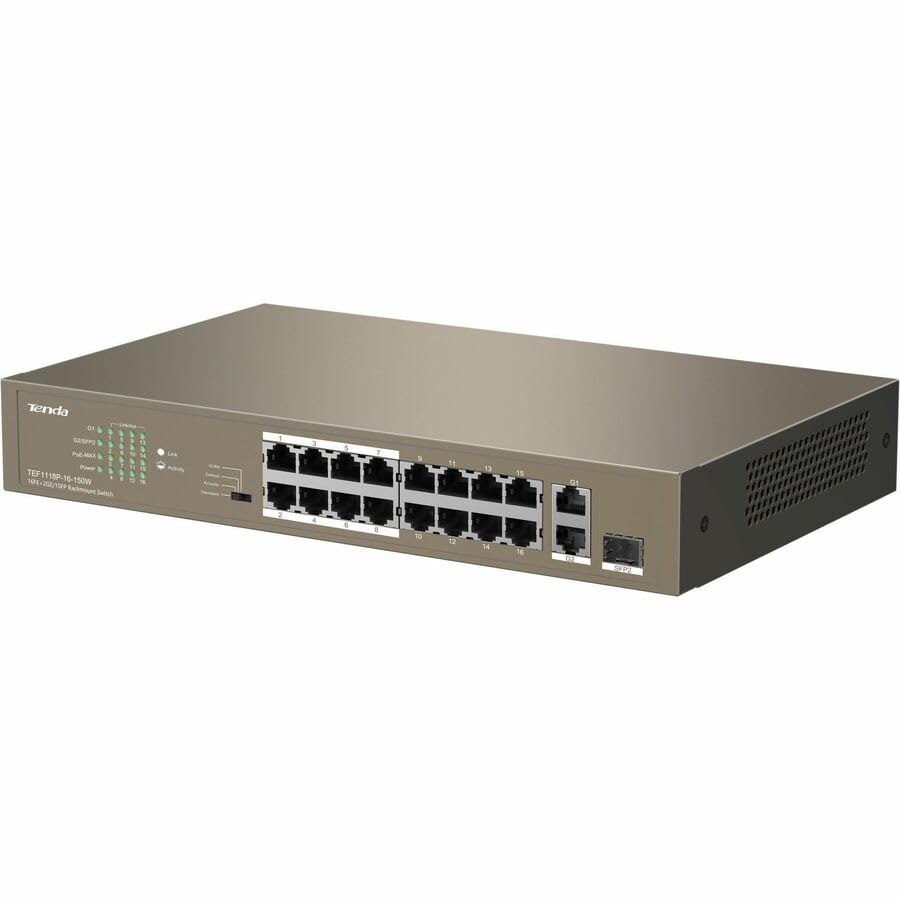 Tenda 16+2 Port Poe Uplink Giga TEF1118P-16-150W